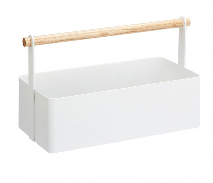Caja YAMAZAKI metálica con manija de madera blanca grande - Manifesto Design Store
