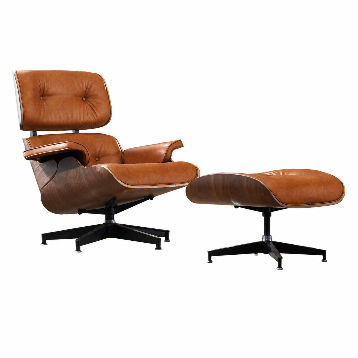 Sillón Poltrona Eames Lounge con Otomana cuero Rivera Saddle