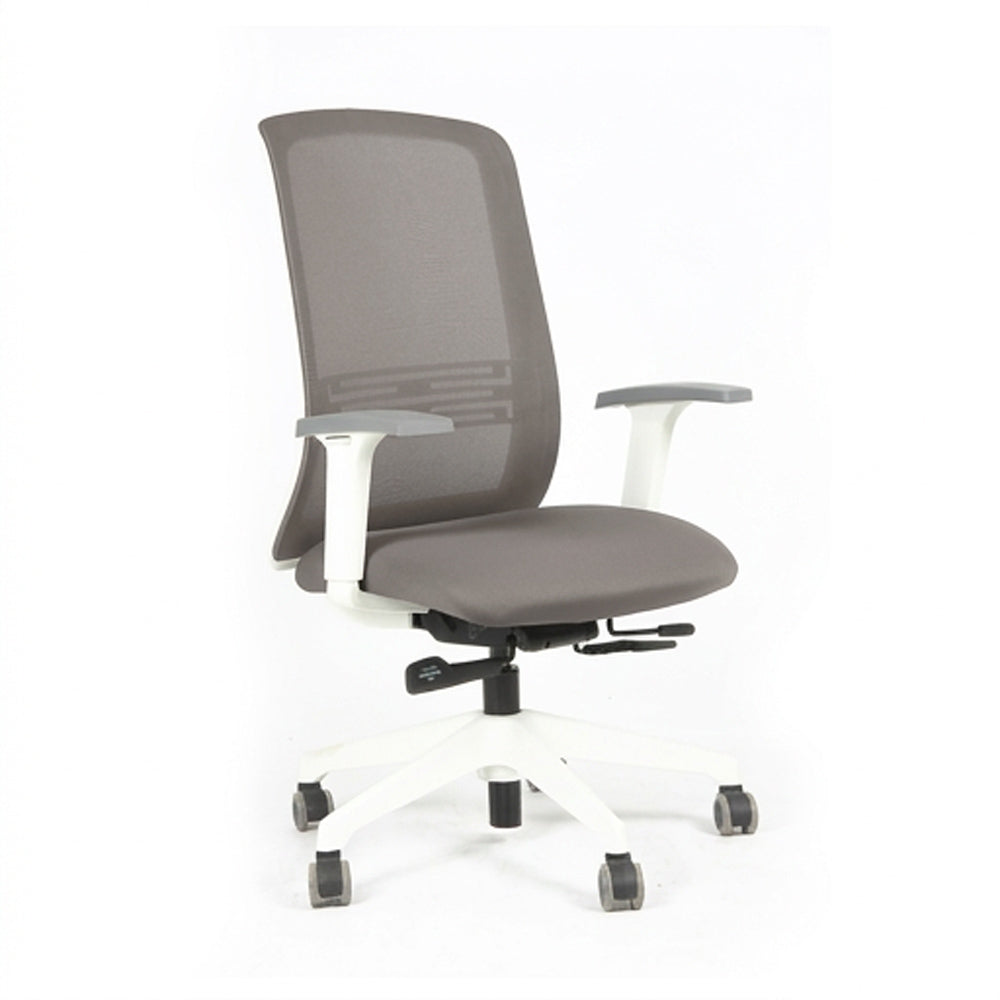 Silla Gudda Executive. Base blanca, tela gris.