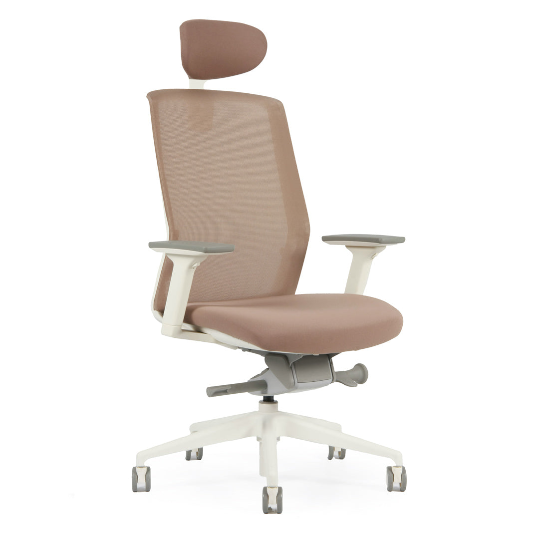 Silla Nimbo con apoyacabezas, base blanca, tela color.