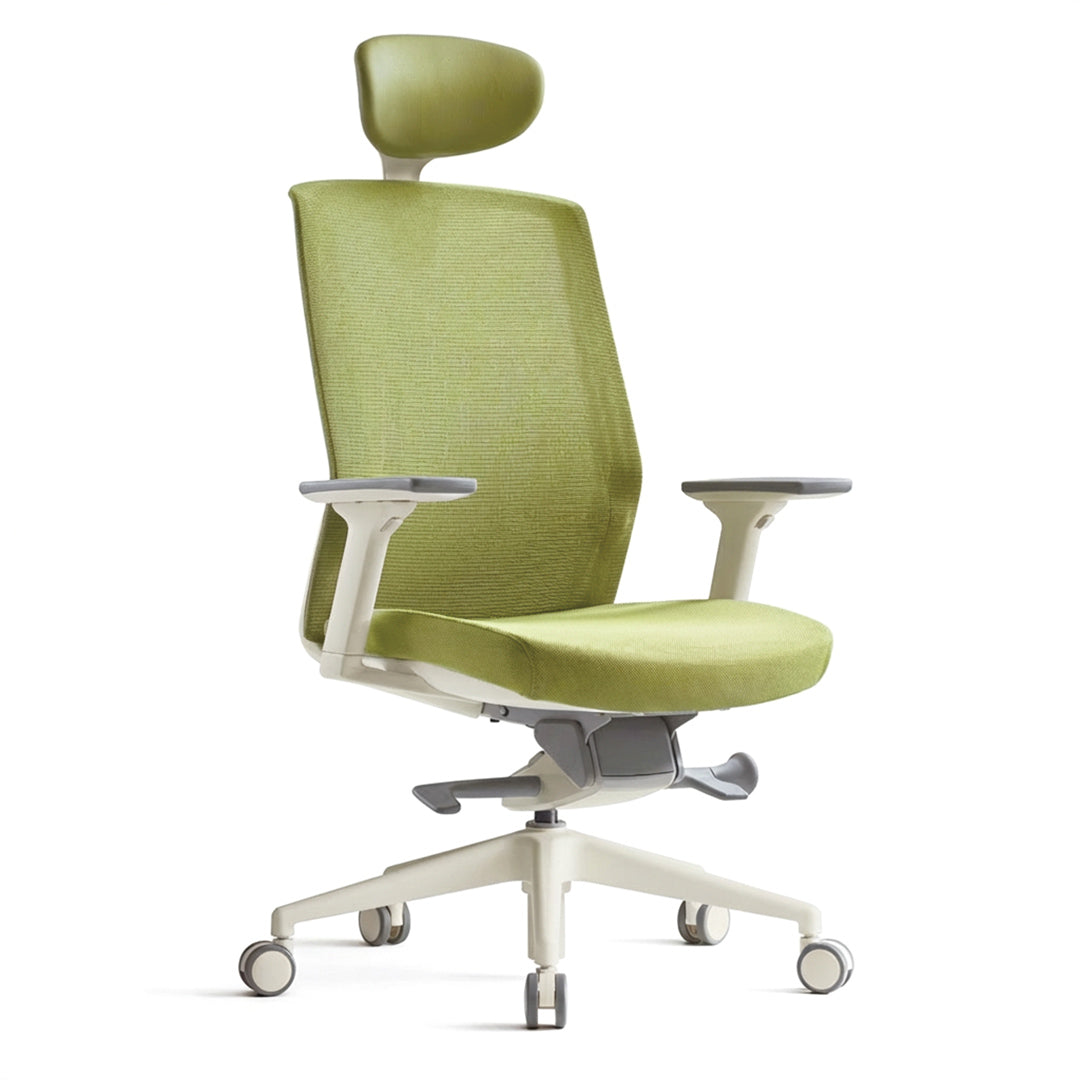 Silla Nimbo con apoyacabezas, base blanca, tela color.