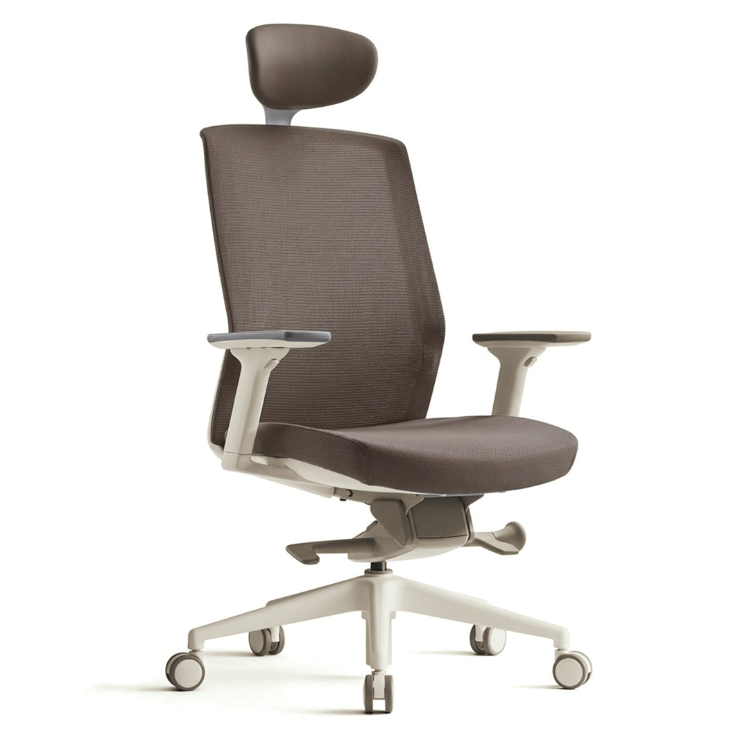 Silla Nimbo con apoyacabezas, base blanca, tela color.