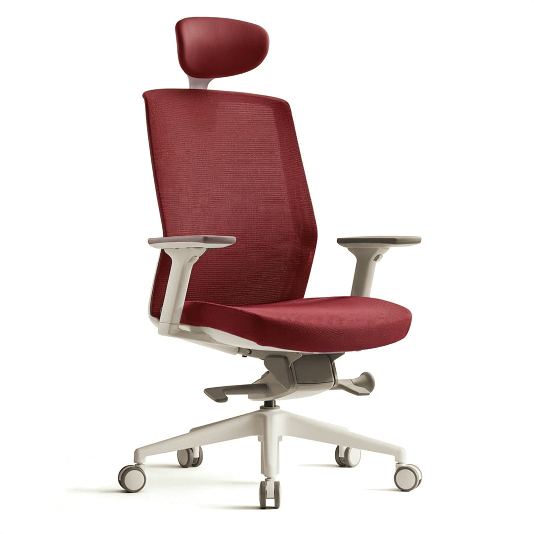 Silla Nimbo con apoyacabezas, base blanca, tela color.