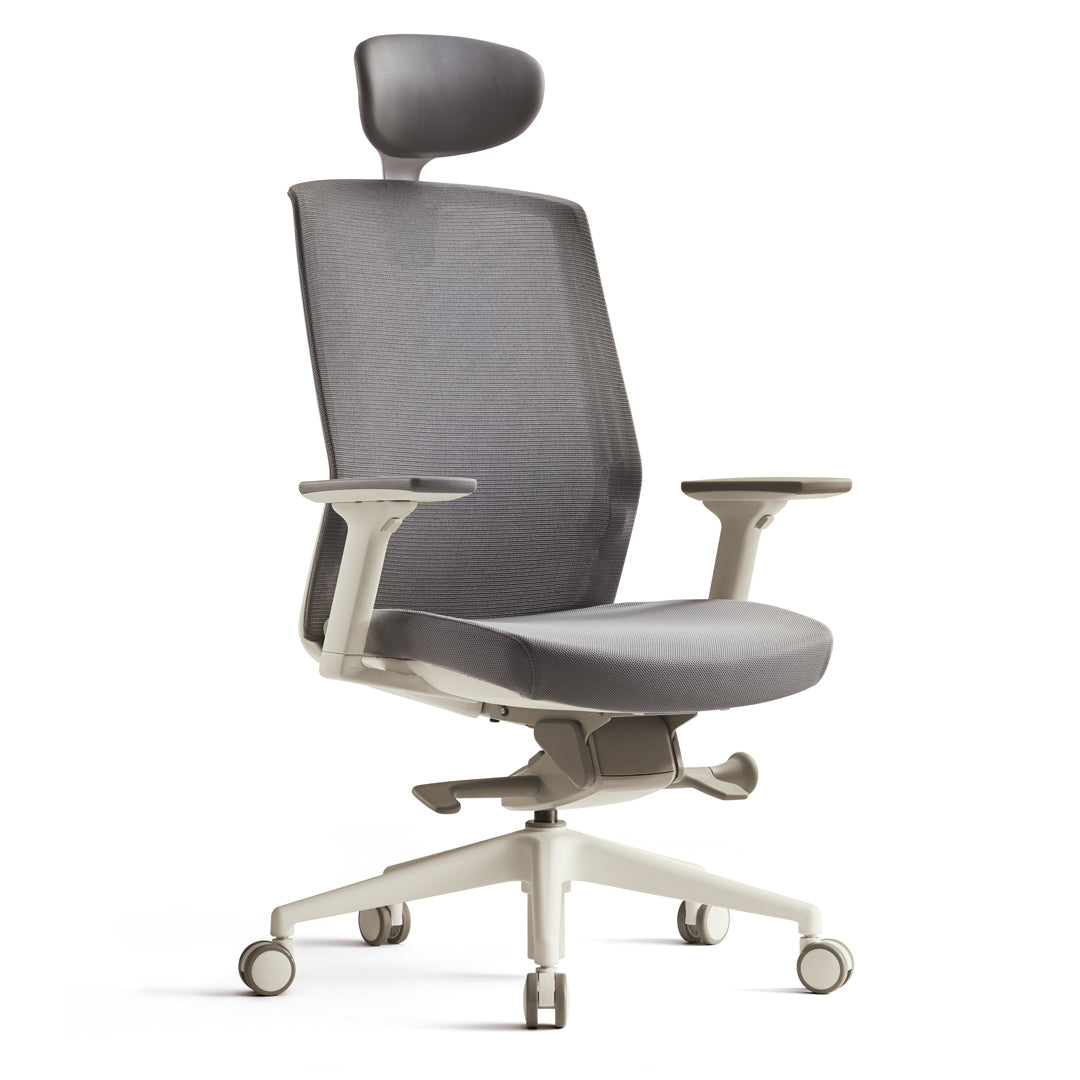 Silla Nimbo con apoyacabezas, base blanca, tela color.