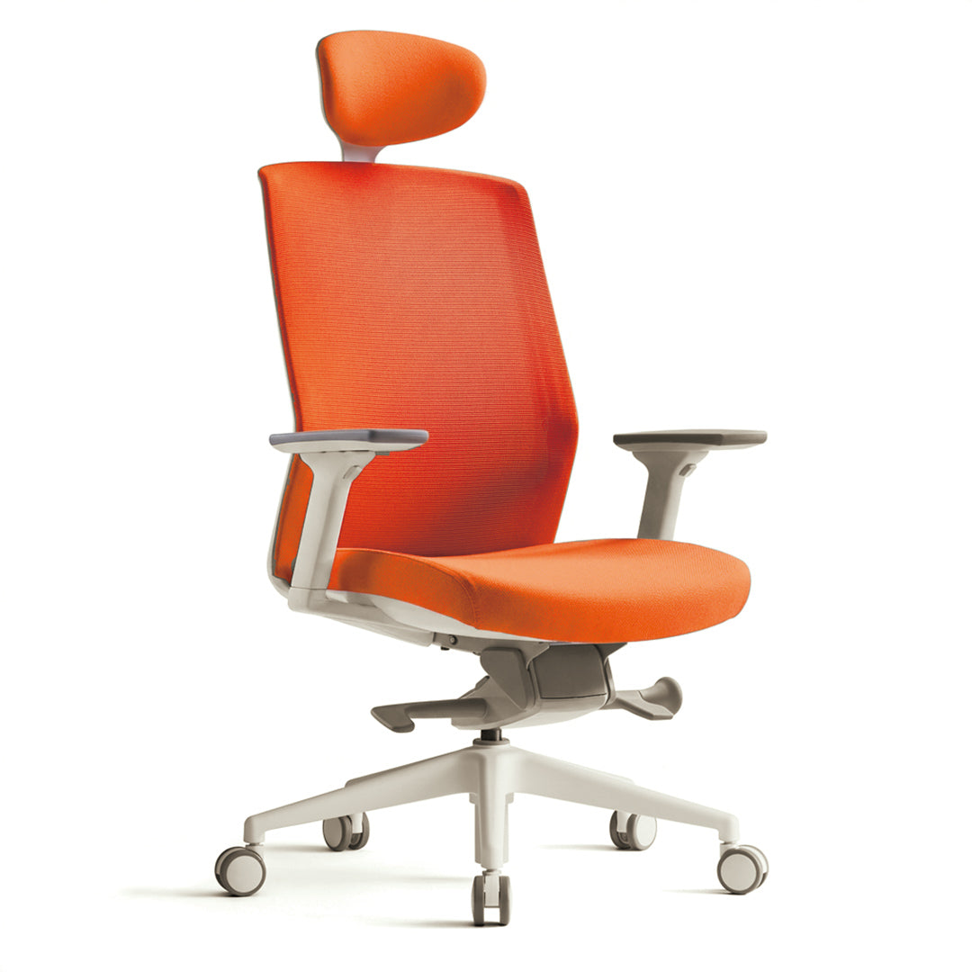 Silla Nimbo con apoyacabezas, base blanca, tela color.
