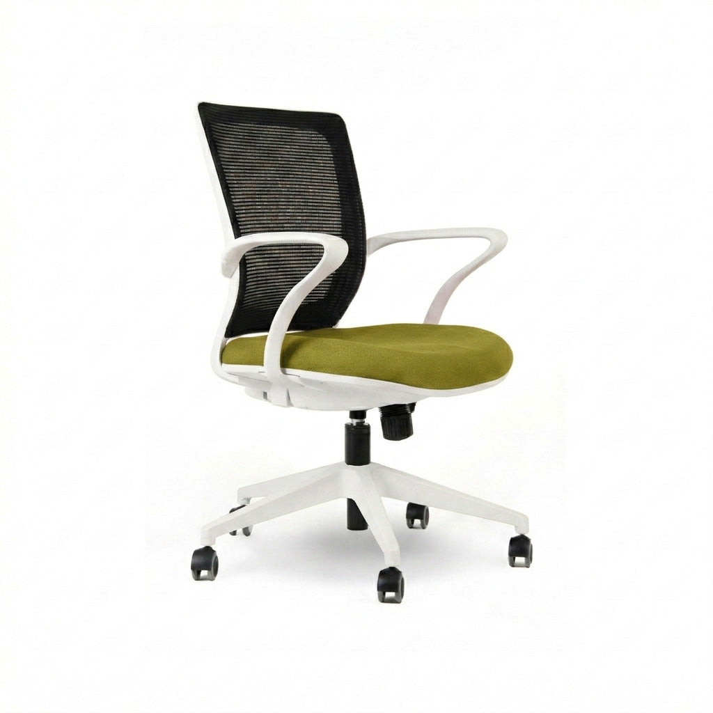 Silla TURIN Basic. Base blanca, mesh negro, tela color