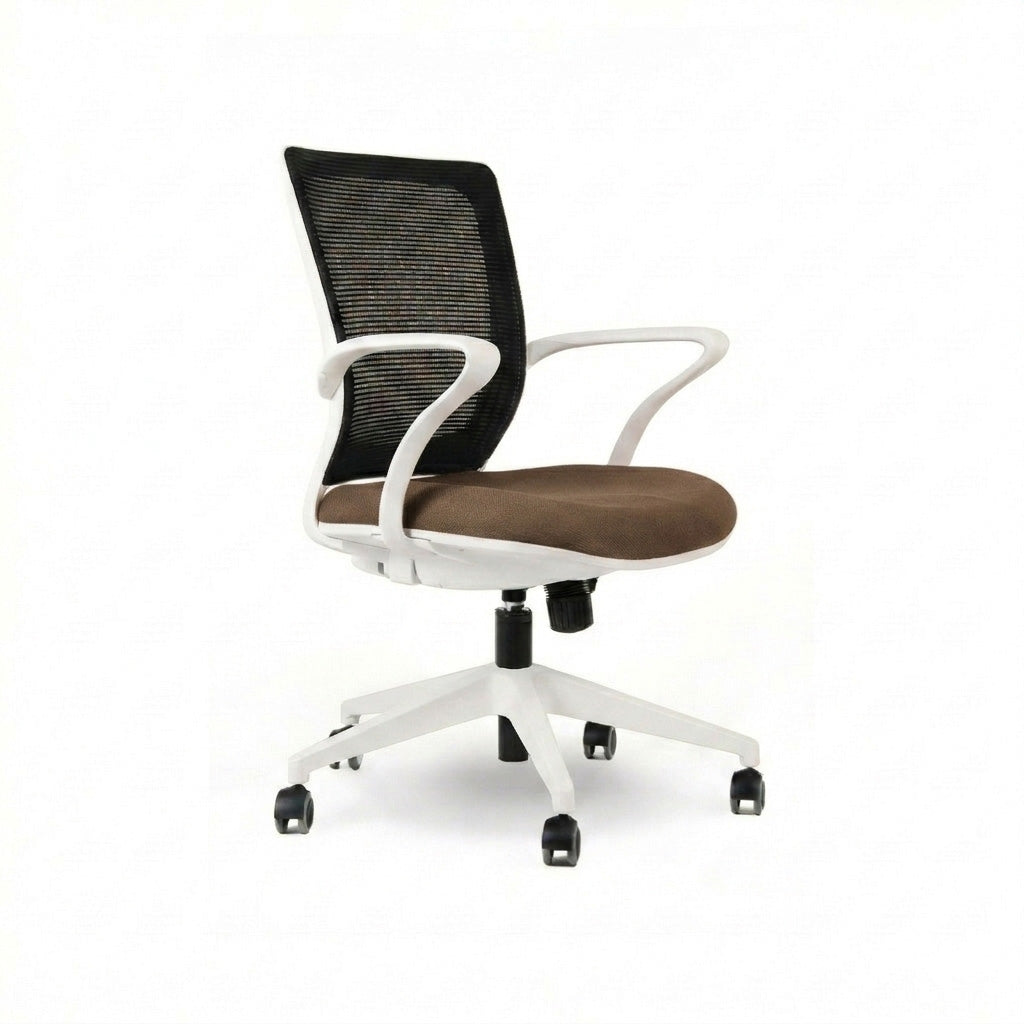 Silla TURIN Basic. Base blanca, mesh negro, tela color