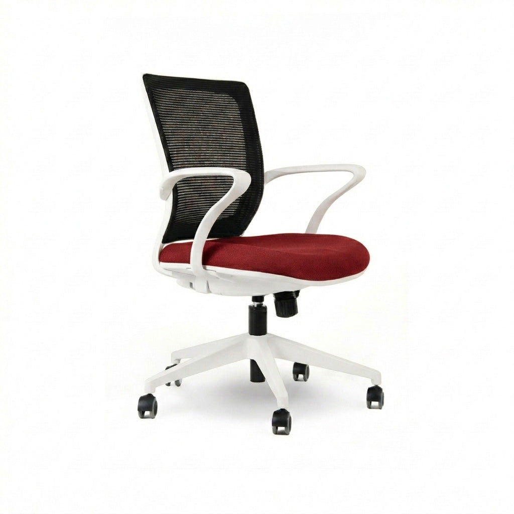 Silla TURIN Basic. Base blanca, mesh negro, tela color