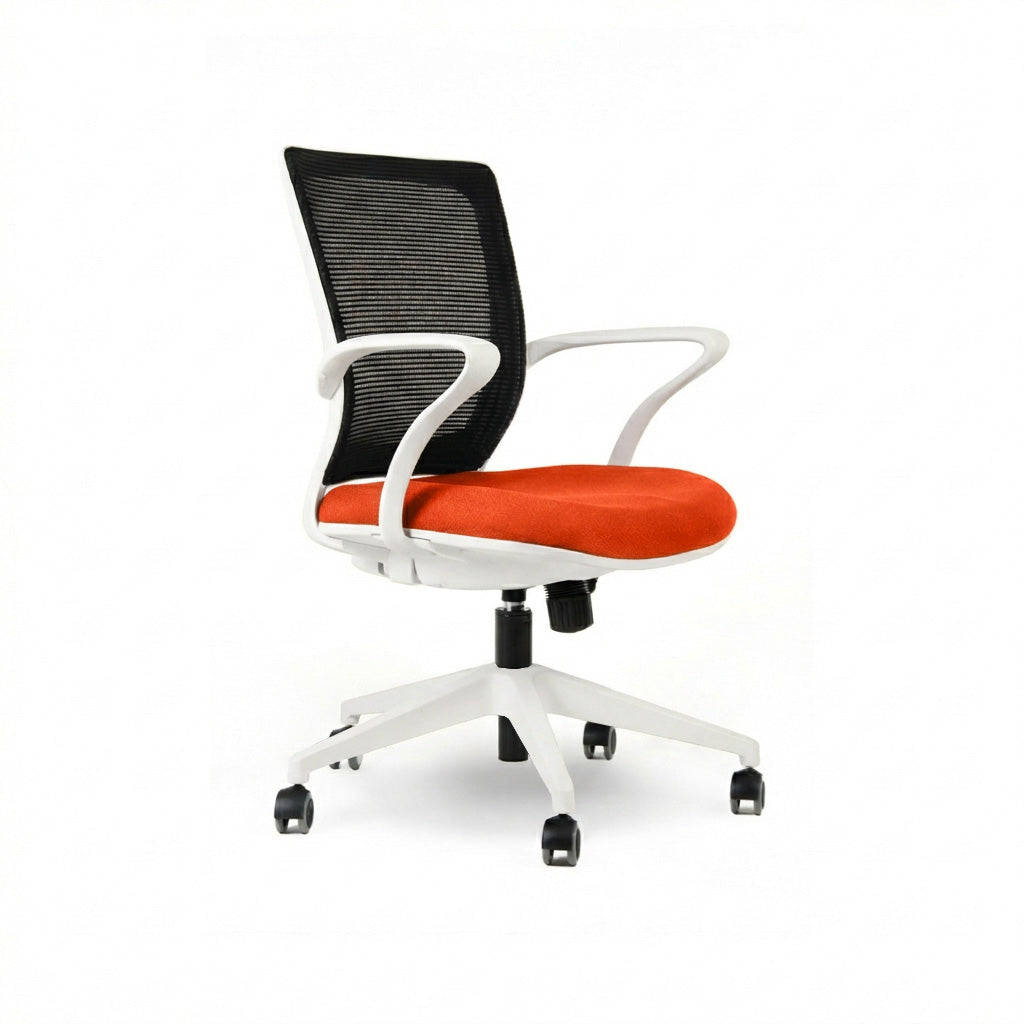 Silla TURIN Basic. Base blanca, mesh negro, tela color