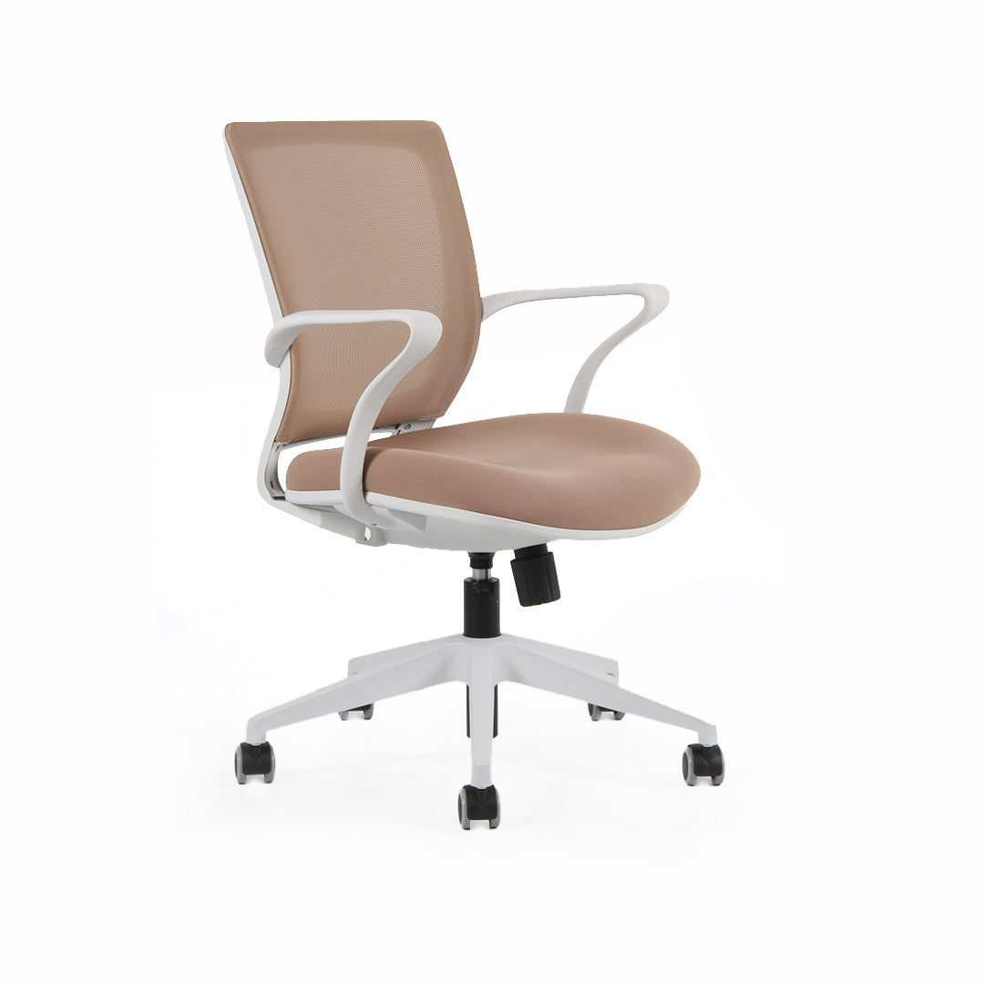 Silla Turin Basic. Base blanca, mesh y tela color.