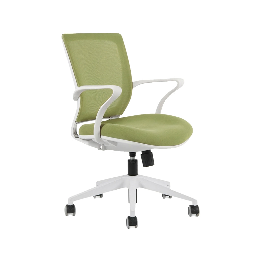 Silla Turin Basic. Base blanca, mesh y tela color.