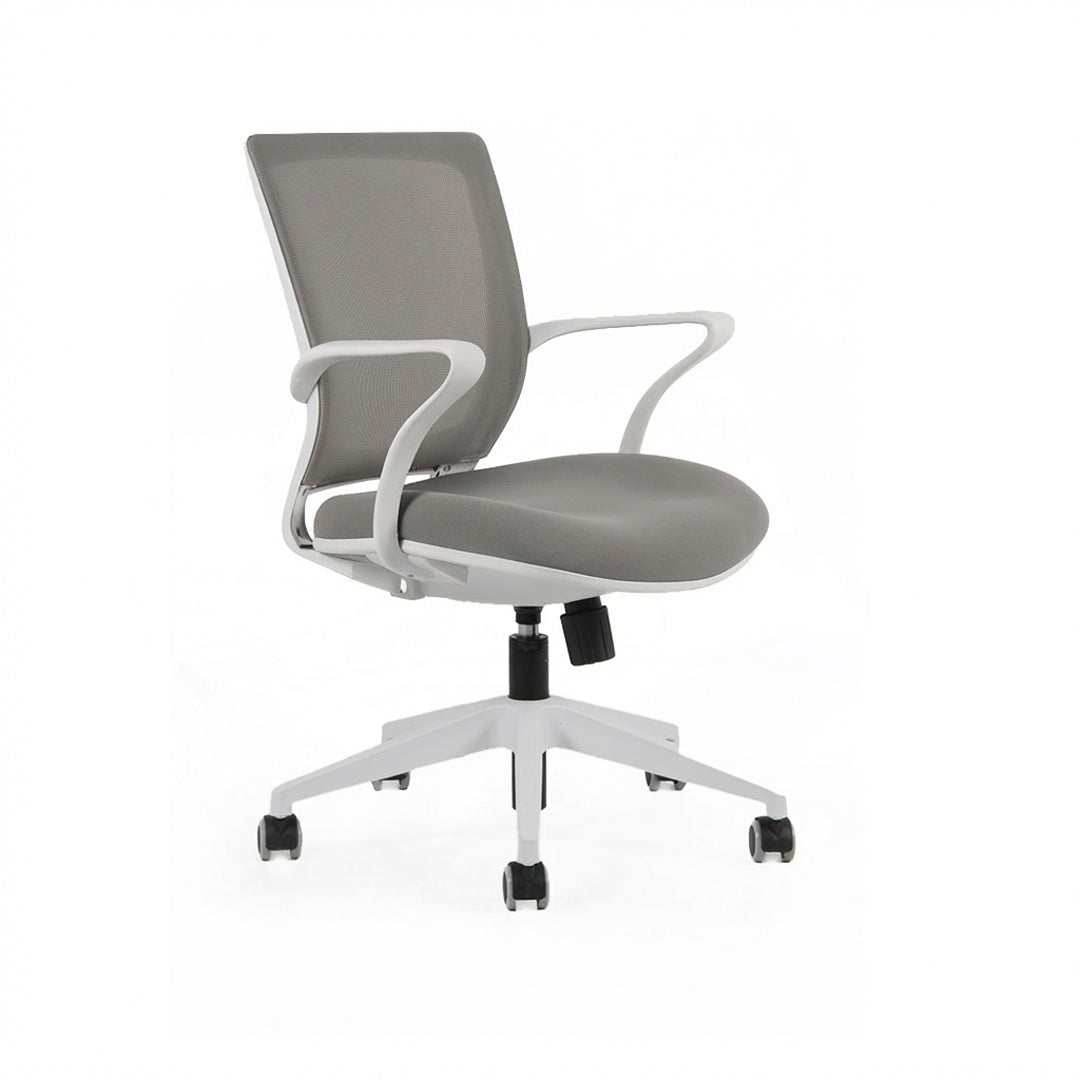 Silla Turin Basic. Base blanca, mesh/tela steel