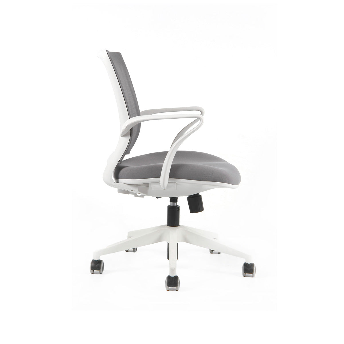 Silla Turin Basic. Base blanca, mesh/tela steel