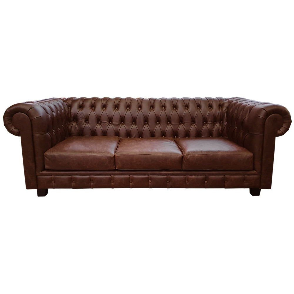 Sofá Chesterfield cuero 3 cuerpos