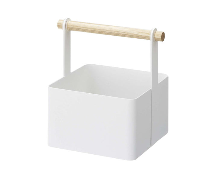 Caja YAMAZAKI metálica con manija de madera blanca chica - Manifesto Design Store